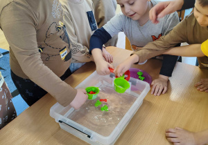 Mikołaj, Yarosław i Michał wyławiają misie z wody